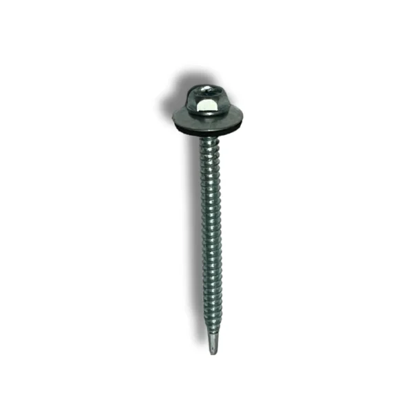 Tornillo en acero autoperforante con arandela de neopreno para un sellado hermético.
